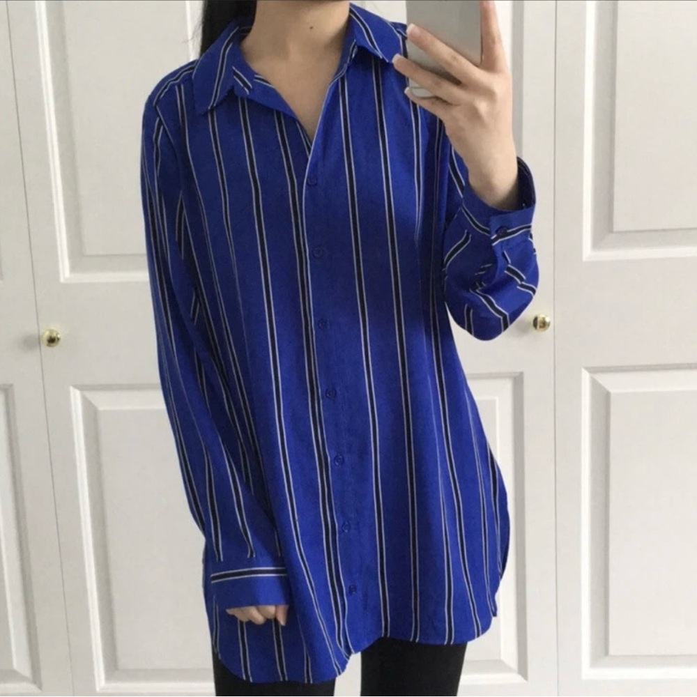 Como Vintage Royal Blue Striped Button Down Shirt